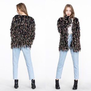 NWT En Creme Shag Cardigan Black Pastel M/L